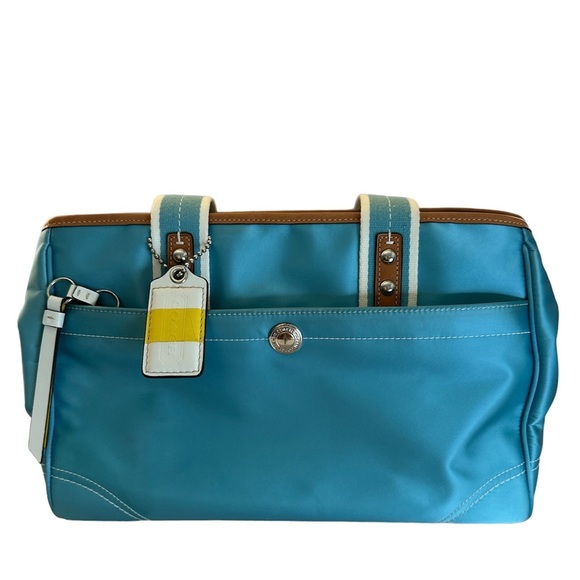 COACH Ocean Blue Nylon Medium Satchel  Handbag - Picture 1 of 15